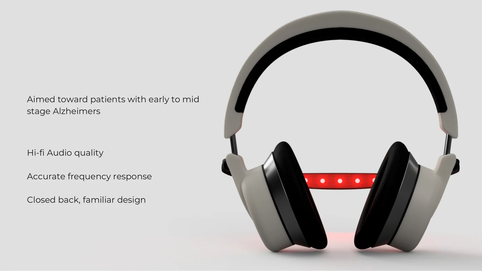 RÓA SOLUS concept slide showing the headphone form and intended user context / 展示耳机形态与预设使用语境的 RÓA SOLUS 概念页