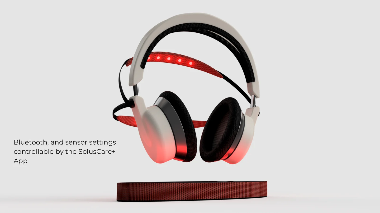 RÓA SOLUS concept slide showing app-controlled Bluetooth and sensor settings / 展示应用控制蓝牙与传感器设想的 RÓA SOLUS 概念页